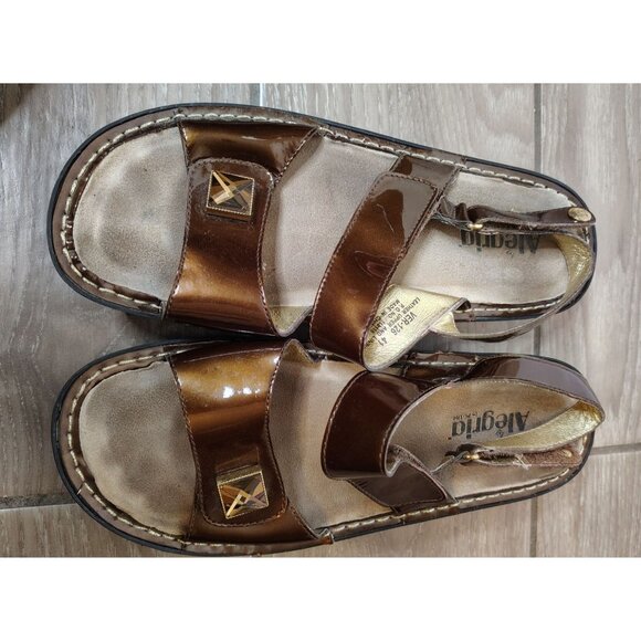 Alegria Verona Bronze Patent Leather Sandals, 41, 9.5/10 Hook & Loop Rhinestone - Picture 2 of 12
